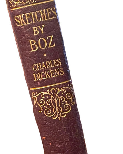 Antique 1920 Collins UK Red Leather Book Sketches By BOZ Charles Dickens gold