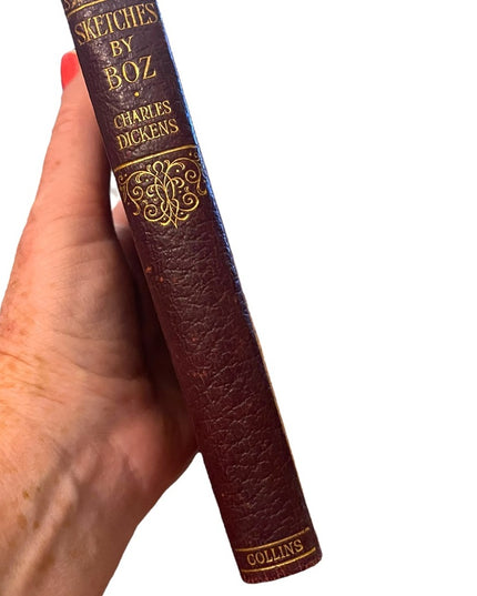 Antique 1920 Collins UK Red Leather Book Sketches By BOZ Charles Dickens gold