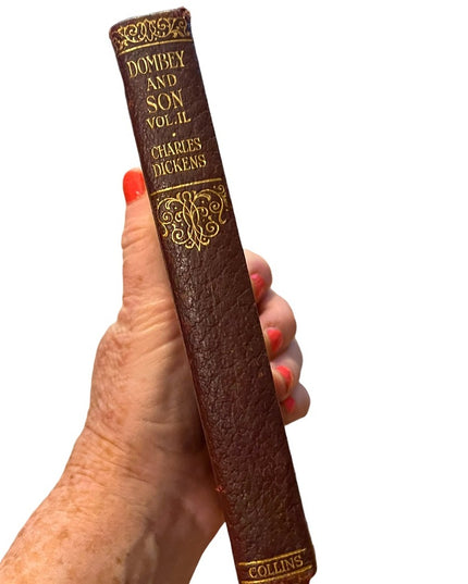Antique 1908 Collins UK Red Leather Gold Dombey And Son vol 2 Charles Dickens