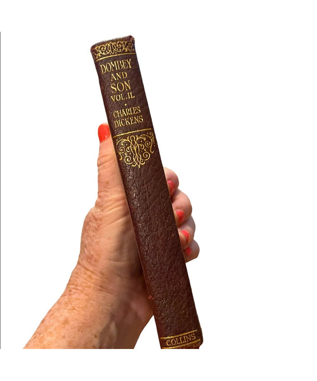 Antique 1908 Collins UK Red Leather Gold Dombey And Son vol 2 Charles Dickens