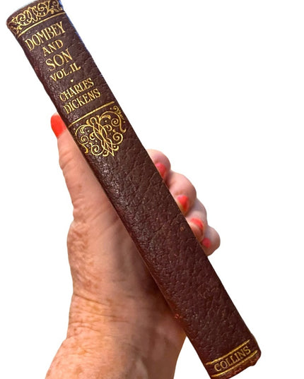 Antique 1908 Collins UK Red Leather Gold Dombey And Son vol 2 Charles Dickens