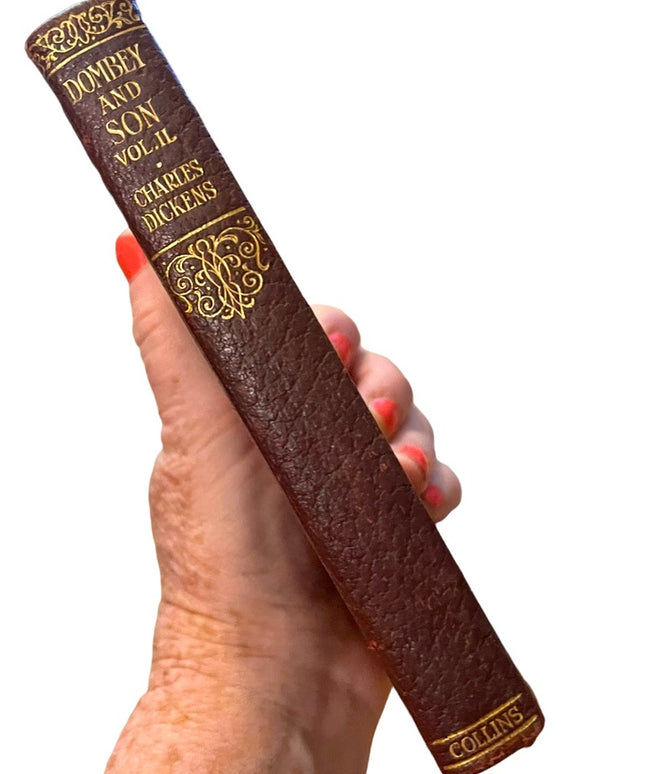 Antique 1908 Collins UK Red Leather Gold Dombey And Son vol 2 Charles Dickens