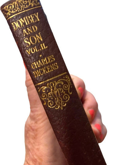 Antique 1908 Collins UK Red Leather Gold Dombey And Son vol 2 Charles Dickens
