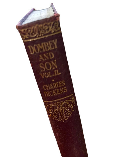 Antique 1908 Collins UK Red Leather Gold Dombey And Son vol 2 Charles Dickens