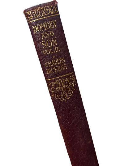 Antique 1908 Collins UK Red Leather Gold Dombey And Son vol 2 Charles Dickens
