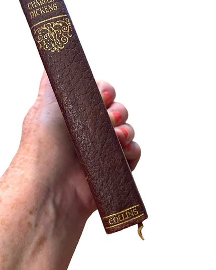 Antique 1908 Collins UK Red Leather Gold Dombey And Son vol 2 Charles Dickens