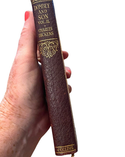 Antique 1908 Collins UK Red Leather Gold Dombey And Son vol 2 Charles Dickens