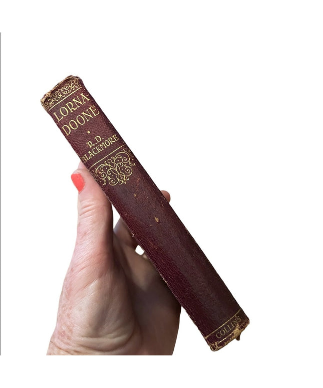 Antique 1920 Collins UK Red Leather book Lorna Doone RD Blackmore Gold letter