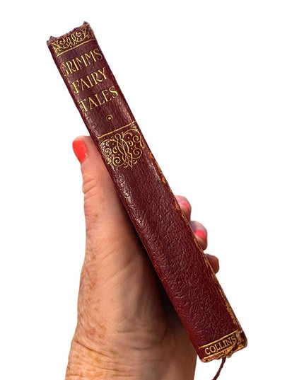 Antique Red Leather 1920 UK Collins Book Grimms Fairy Tales color illustrations