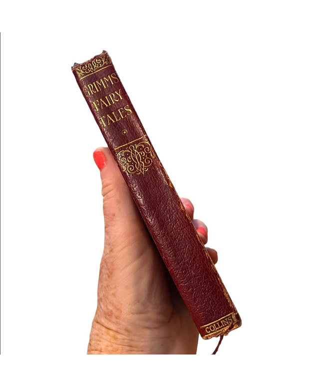 Antique Red Leather 1920 UK Collins Book Grimms Fairy Tales color illustrations