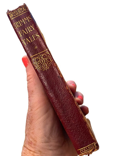 Antique Red Leather 1920 UK Collins Book Grimms Fairy Tales color illustrations