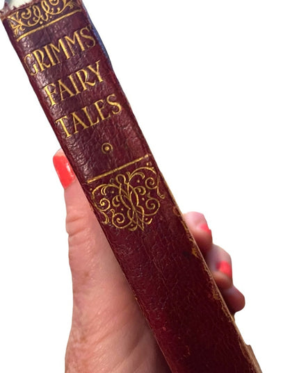 Antique Red Leather 1920 UK Collins Book Grimms Fairy Tales color illustrations