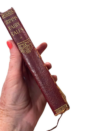 Antique Red Leather 1920 UK Collins Book Grimms Fairy Tales color illustrations