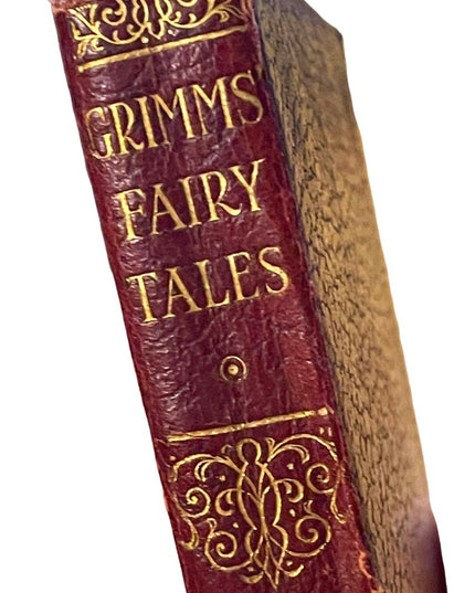 Antique Red Leather 1920 UK Collins Book Grimms Fairy Tales color illustrations
