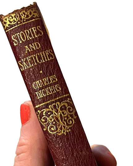 Antique 1920 Collins UK Red Leather Book Stories And Sketches Charles Dickens