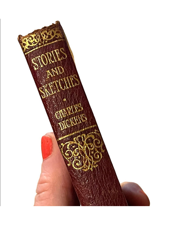 Antique 1920 Collins UK Red Leather Book Stories And Sketches Charles Dickens
