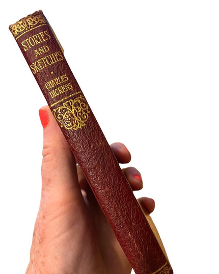 Antique 1920 Collins UK Red Leather Book Stories And Sketches Charles Dickens