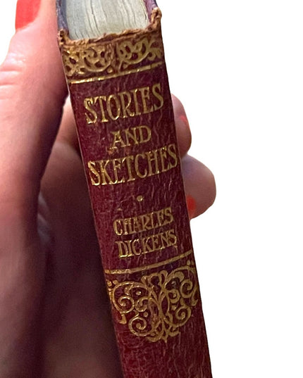 Antique 1920 Collins UK Red Leather Book Stories And Sketches Charles Dickens