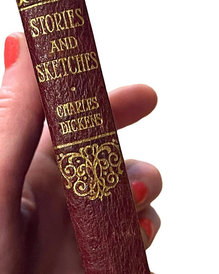 Antique 1920 Collins UK Red Leather Book Stories And Sketches Charles Dickens