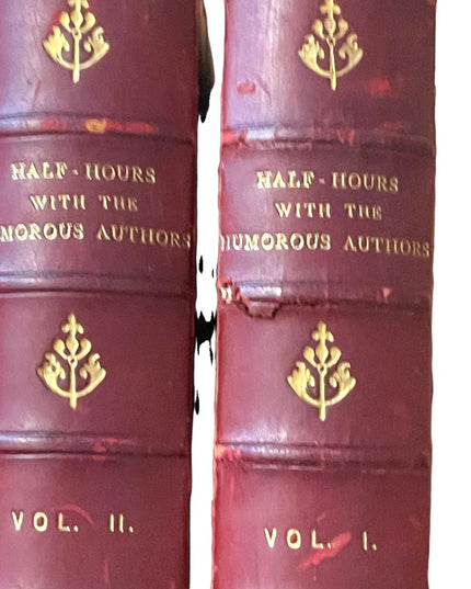Antique 1800s Red Leather books Half Hours Humourous Authors Vol 1&2 complete
