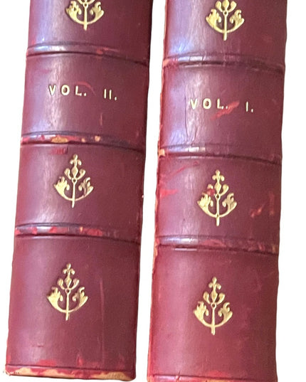 Antique 1800s Red Leather books Half Hours Humourous Authors Vol 1&2 complete