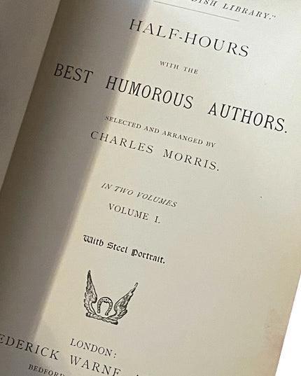 Antique 1800s Red Leather books Half Hours Humourous Authors Vol 1&2 complete