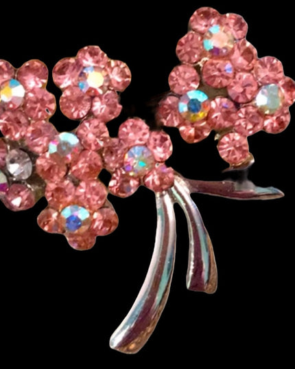 Vintage pink crystal flower brooch