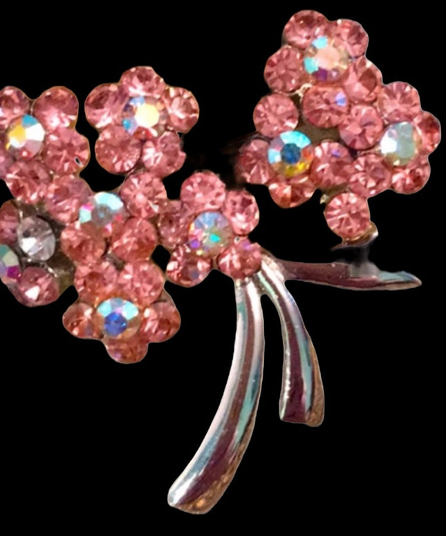 Vintage pink crystal flower brooch