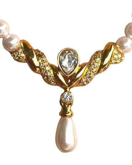 Vintage Napier Faux pearl necklace choker 18”