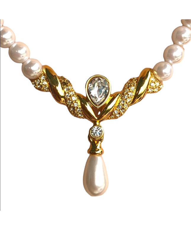 Vintage Napier Faux pearl necklace choker 18”