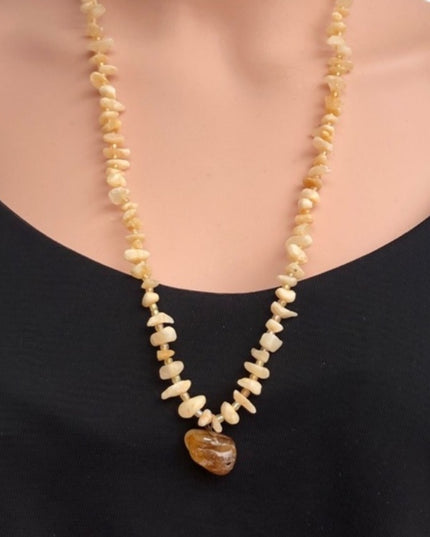 Vintage rough Citrine stone chip necklace 26”