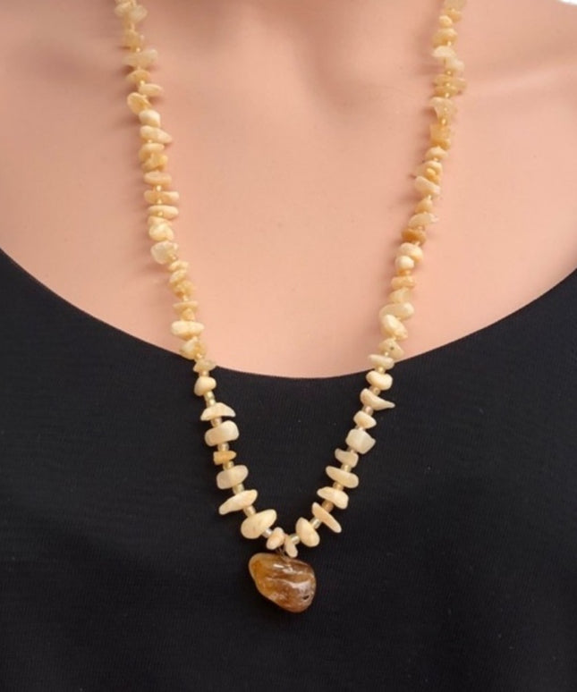 Vintage rough Citrine stone chip necklace 26”