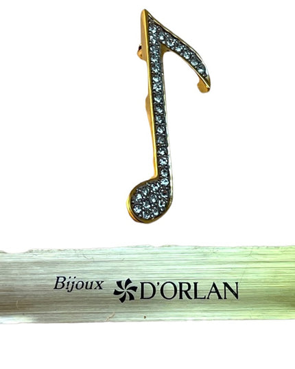 D’orlan musical note brooch gold rhinestone