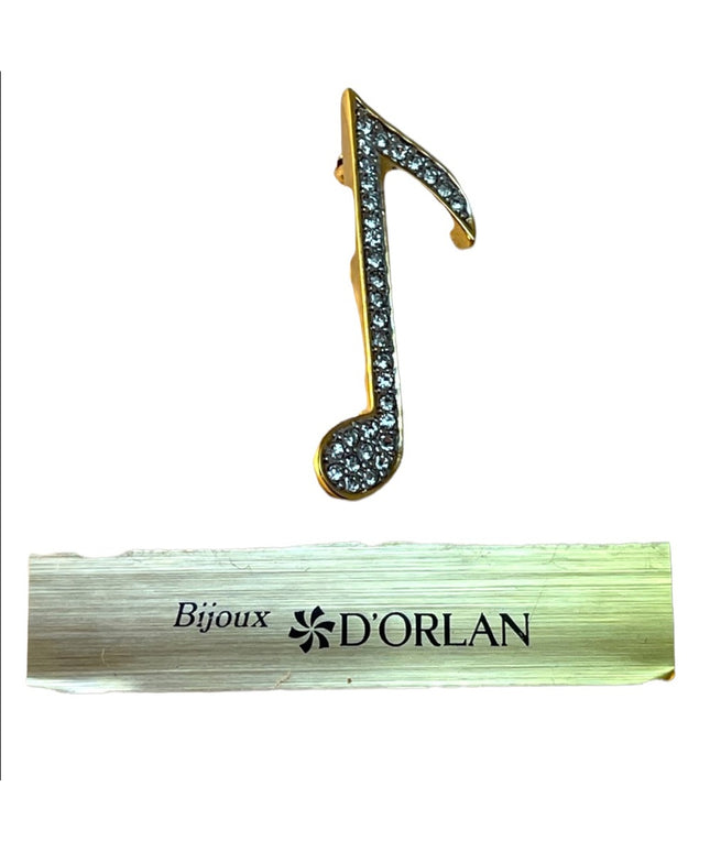 D’orlan musical note brooch gold rhinestone