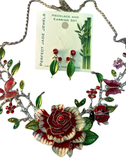 NEW Fancy Flower enamel necklace & earrings