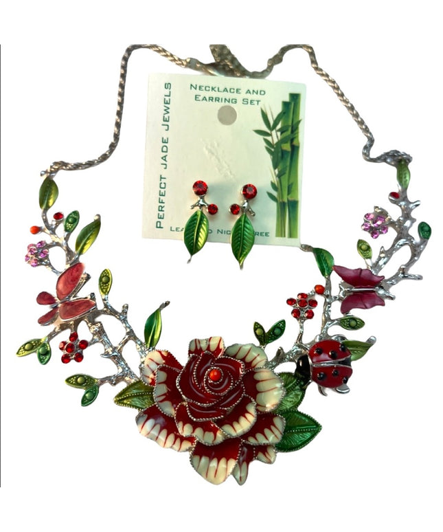 NEW Fancy Flower enamel necklace & earrings