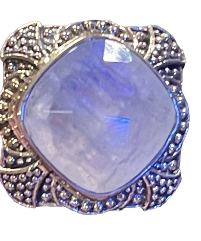 Vintage Marcasite sterling silver 925  LG Moonstone square dinner ring statement