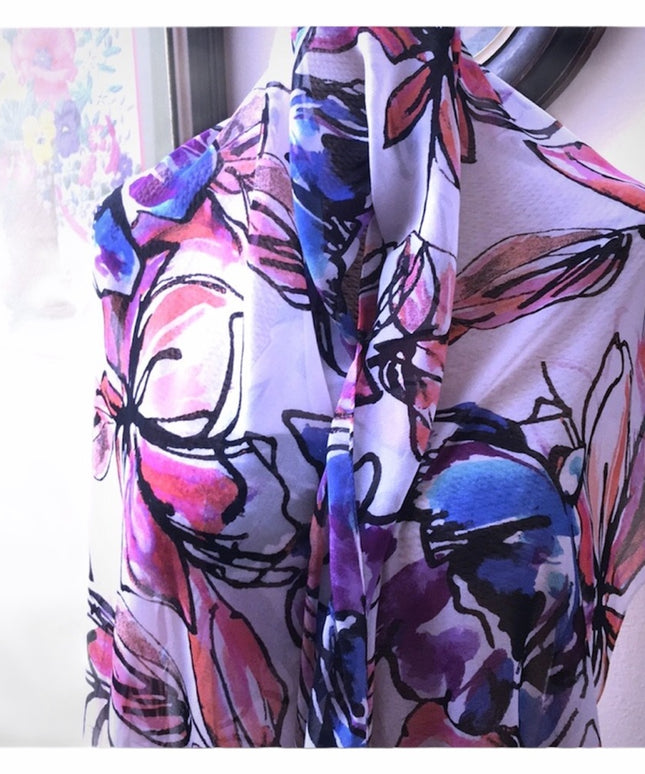 Calvin Klein Silky (poly) Wrap scarf shawl flowers pink