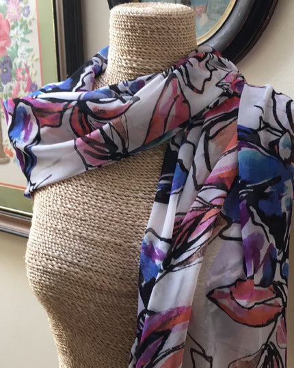 Calvin Klein Silky (poly) Wrap scarf shawl flowers pink