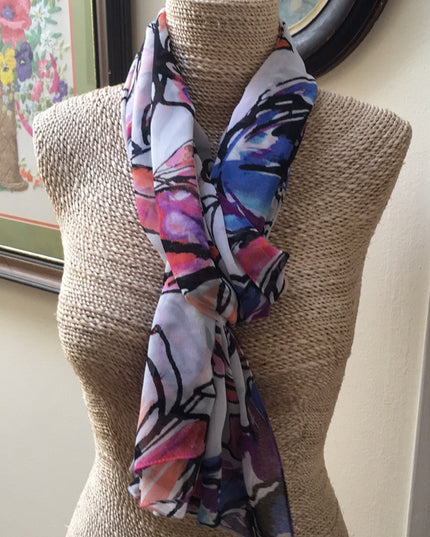 Calvin Klein Silky (poly) Wrap scarf shawl flowers pink