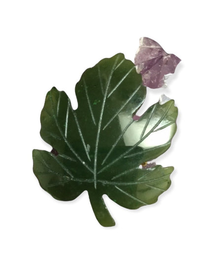 Vintage carved jade maple leaf brooch