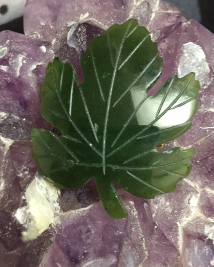 Vintage carved jade maple leaf brooch