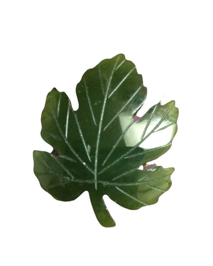 Vintage carved jade maple leaf brooch