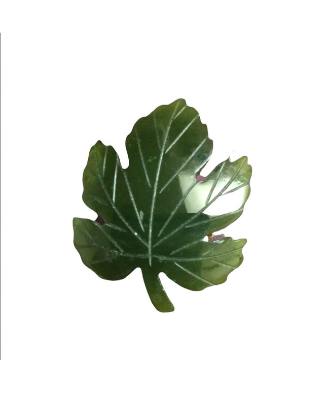 Vintage carved jade maple leaf brooch