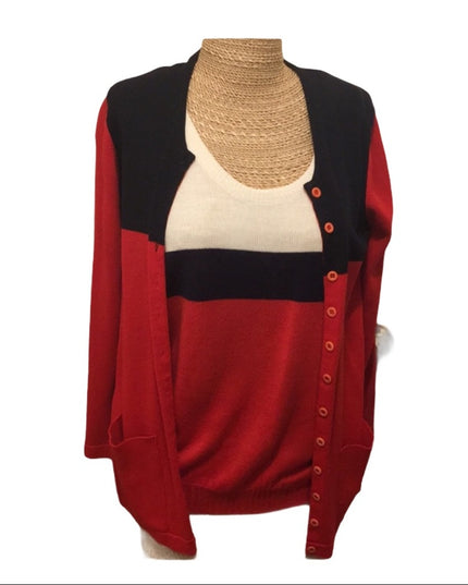 1990s Red white blue 2pc Nautical shell & sweater set Sz M