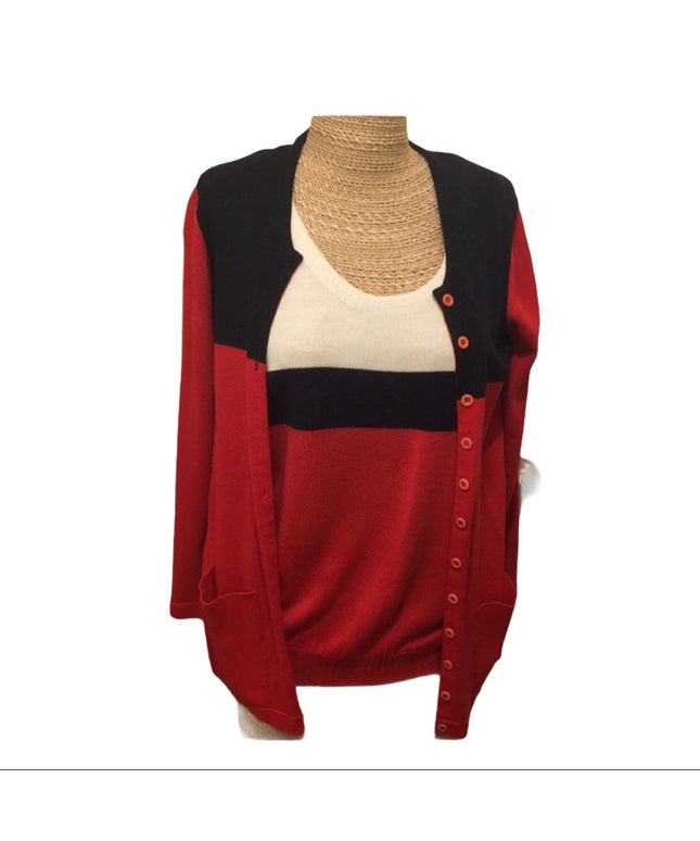 1990s Red white blue 2pc Nautical shell & sweater set Sz M
