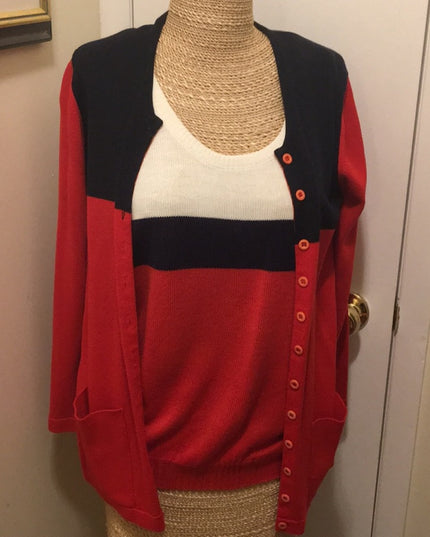 1990s Red white blue 2pc Nautical shell & sweater set Sz M