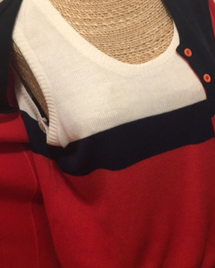1990s Red white blue 2pc Nautical shell & sweater set Sz M