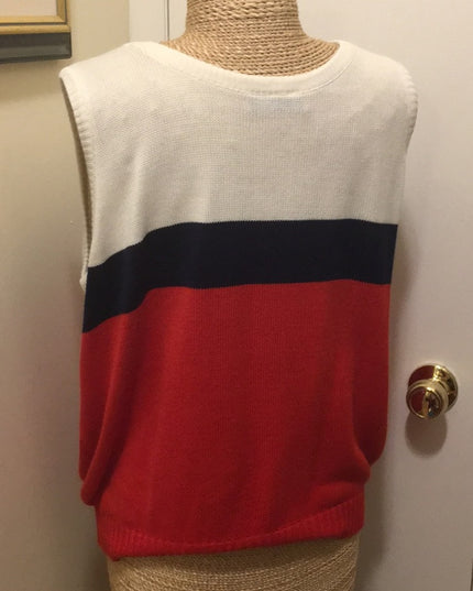 1990s Red white blue 2pc Nautical shell & sweater set Sz M