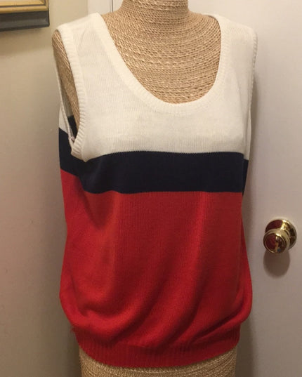 1990s Red white blue 2pc Nautical shell & sweater set Sz M